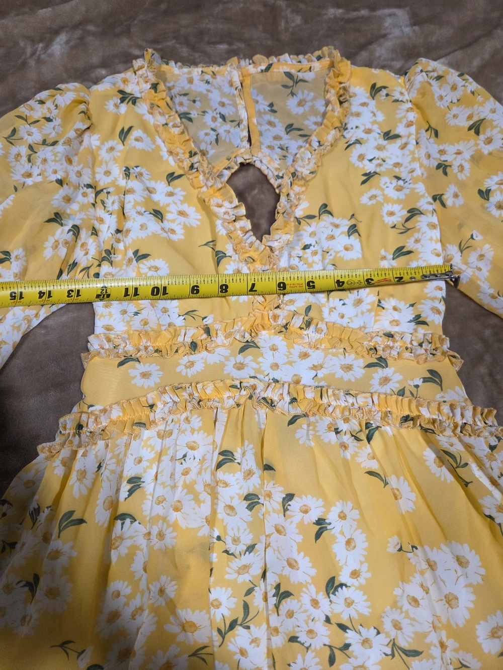 Yellow Floral Ruffle Mini Dress - Picture 5 of 6